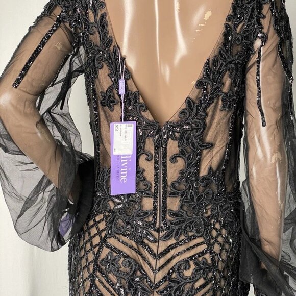 Ladivine Women’s Floral Sequin Mermaid Gown Size: 10 | Color: Black - Picture 7 of 11
